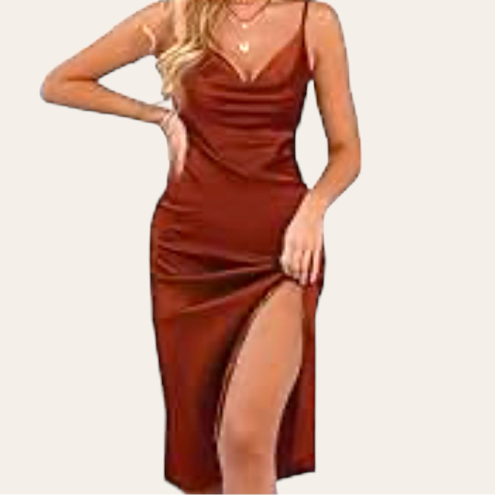 J for Justify Poly Flowing Midi Cocktail Dress w/ Cowl Neckline Spaghetti Strap
